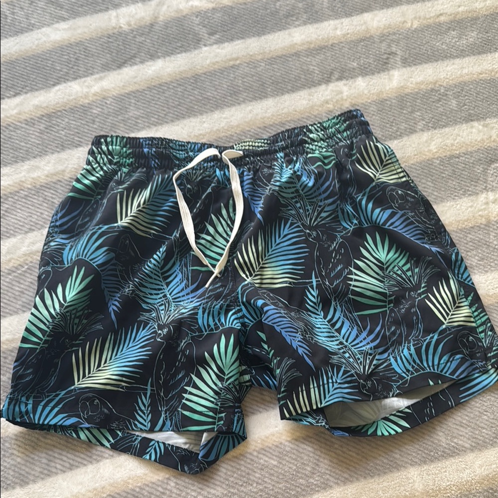 Chubbies Blue and Green Leaf Swim Trunks